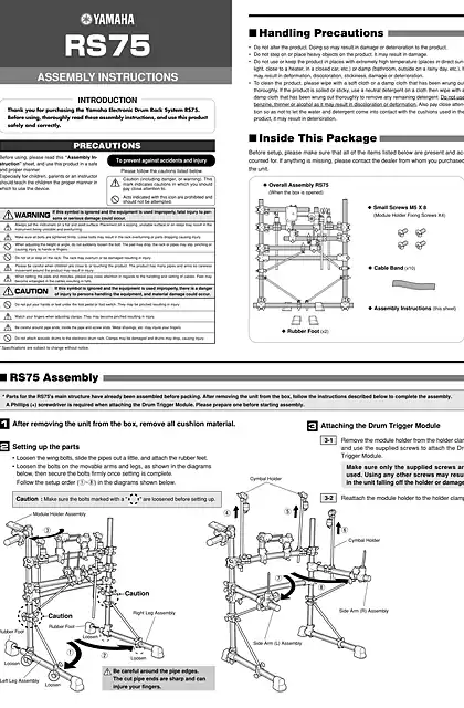 yamaha雅马哈RS75 Assembly Instructions